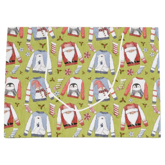 Feestelijke kersttruien en -kousen groot cadeauzakje (Voorkant)