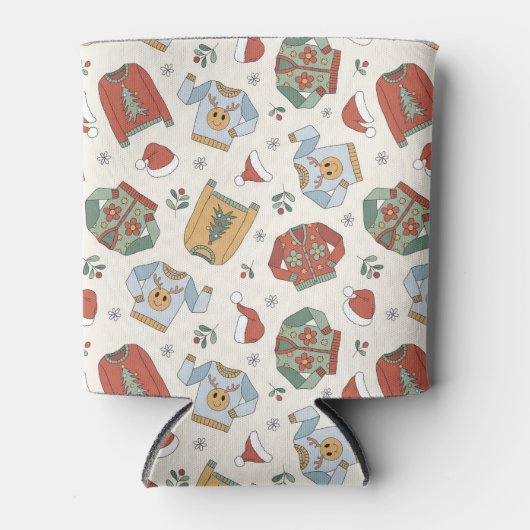 Feestelijke Kersttruien en Petten Patroon Blikjeskoeler (Voorkant)