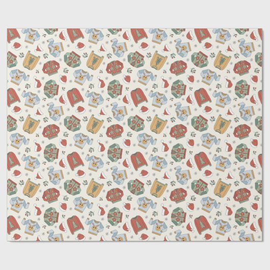 Feestelijke Kersttruien en Petten Patroon Cadeaupapier (Vlak)