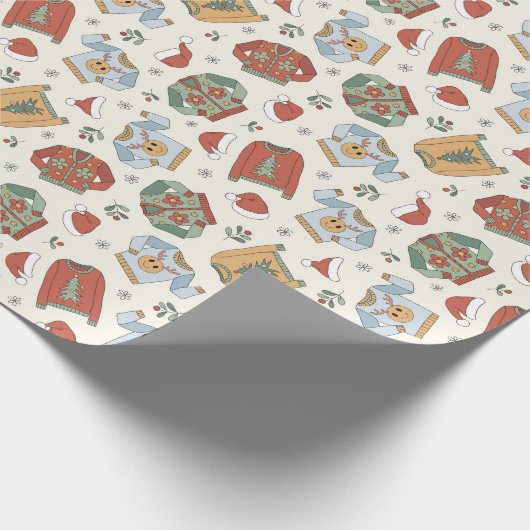 Feestelijke Kersttruien en Petten Patroon Cadeaupapier (Hoek)