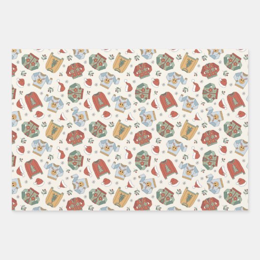 Feestelijke Kersttruien en Petten Patroon Inpakpapier Vel (Voorkant 3)