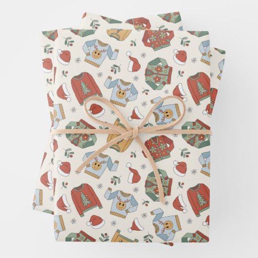 Feestelijke Kersttruien en Petten Patroon Inpakpapier Vel (In situ)