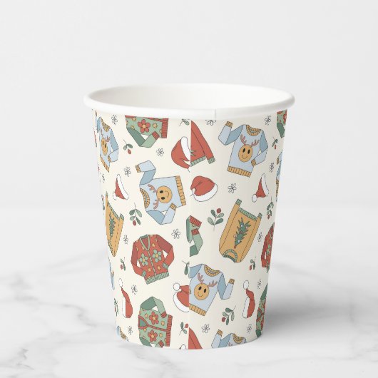 Feestelijke Kersttruien en Petten Patroon Papieren Bekers (Rechts)