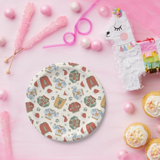 Feestelijke Kersttruien en Petten Patroon Papieren Bordje (Feest)