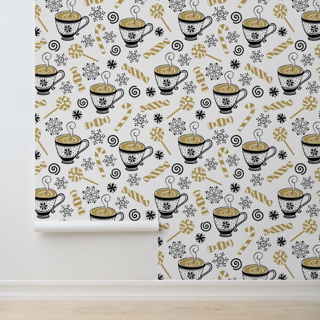 Feestelijke kerstvakantie betegelde cacao behang (Applicatie)