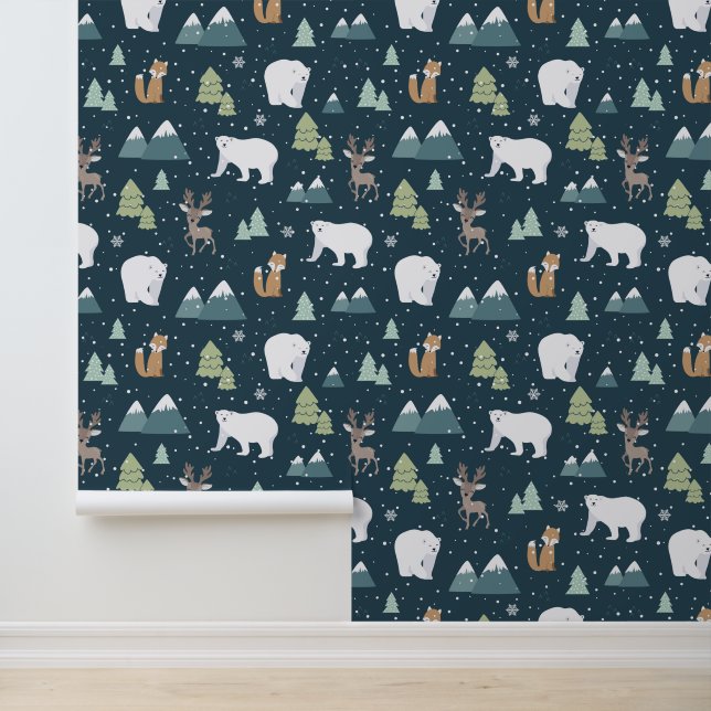 Feestelijke Kerstvakantie betegelde gemengde diere Behang (Applicatie)