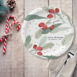 Feestelijke kerstvakantie Botanicals Gouden Stippe Papieren Bordje<br><div class="desc">Kleed je feesttafel aan met deze leuke papieren borden met een handbeschilderd waterverf botanisch motief geaccentueerd met faux gouden glitter polka stippen. Voeg uw aangepaste tekst toe om te personaliseren. Feestelijk en leuk - perfect voor Kerstmis,  Nieuwjaar en wintervakantie feesten of bruiloften / douches.</div>