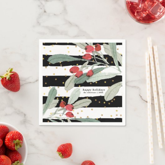 Feestelijke Kerstvakantie Botanische Strepen Goud Servet (Insitu)