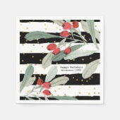 Feestelijke Kerstvakantie Botanische Strepen Goud Servet (Voorkant)