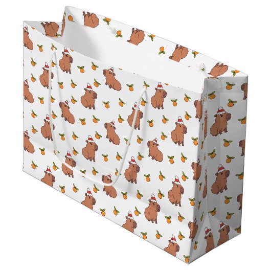 Feestelijke kerstvakantie Capybara Groot Cadeauzakje (Voorkant Gekanteld)