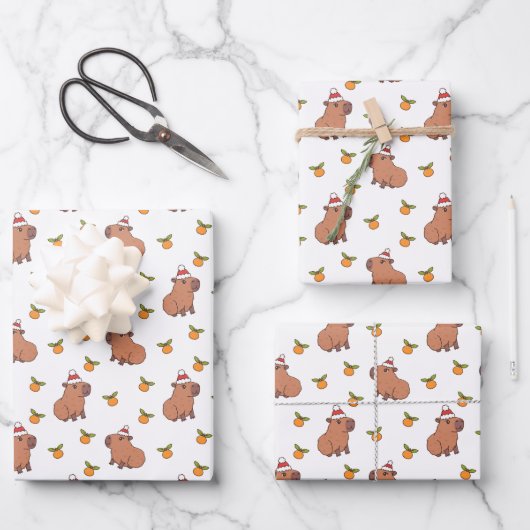 Feestelijke kerstvakantie Capybara Inpakpapier Vel (Voorkant)