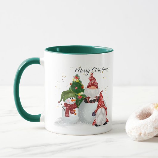 Feestelijke Kerstvakantie gnomen toevoegen monogra Mok (Met donut)