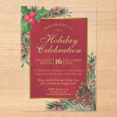 Feestelijke kerstvakantie Holly & Pine Acryl Uitnodigingen (Voorkant)