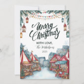 Feestelijke kerstvakantie in het winterdorp feestdagenkaart (Voorkant)