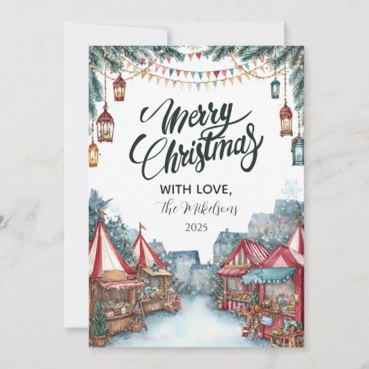 Feestelijke kerstvakantie in het winterdorp feestdagenkaart (Voorkant)