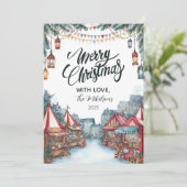 Feestelijke kerstvakantie in het winterdorp feestdagenkaart (Staand voorkant)