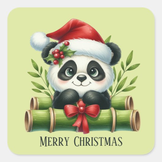 Feestelijke Kerstvakantie Panda beer tekst toevoeg Vierkante Sticker (Voorkant)