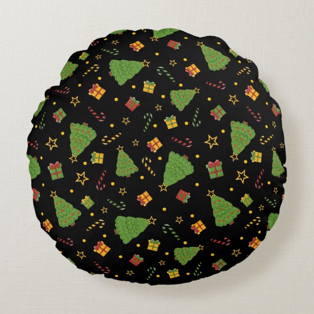 Feestelijke Kerstvakantie Print Rond Kussen (Voorkant)