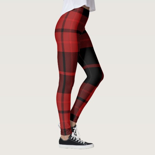 Feestelijke Kerstvakantie Rode geruite Tartan Prin Leggings (Rechts)
