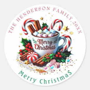 Feestelijke Kerstvakantie Rode Waterverf Heet Choc Ronde Sticker