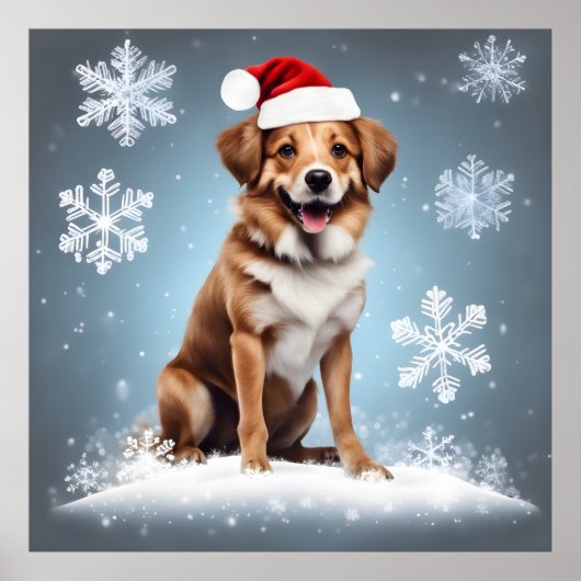 Feestelijke kerstvakantie Schattige Happy Dog Xmas Poster (Voorkant)