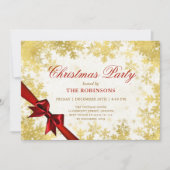Feestelijke Kerstvakantie Sneeuw Goud & Rood Lint Kaart (Voorkant)