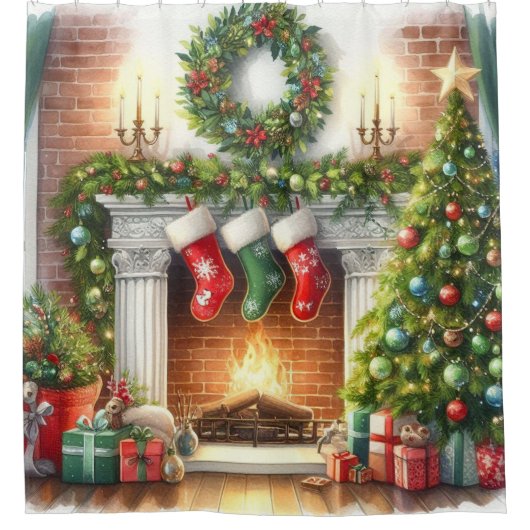 Feestelijke Kerstvakantie Sokken  Douchegordijn (Voorkant)