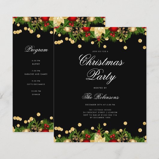 Feestelijke Kerstvakantie Uitnodigen w / Programma (Voorkant / Achterkant)