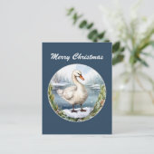 Feestelijke kerstvakantie waterverf zwaan feestdagenkaart (Staand voorkant)