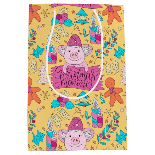 Feestelijke Kerstvarkens Medium Cadeauzakje (Voorkant)