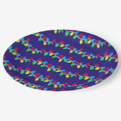 Feestelijke kerstverlichting op blauw papieren bordje (Gekanteld)