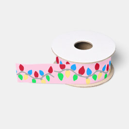 Feestelijke kerstverlichting op roze grosgrain lint