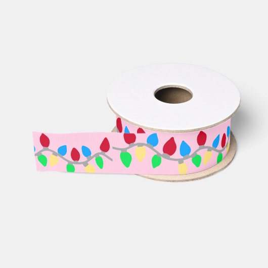 Feestelijke kerstverlichting op roze grosgrain lint (Spoel)