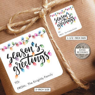 Feestelijke kerstverlichting Seizoenen Groeten aan Vierkante Sticker