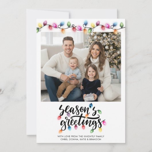 Feestelijke Kerstverlichting Seizoenen Groeten Fot Feestdagenkaart (Voorkant)