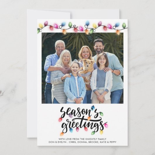 Feestelijke Kerstverlichting Seizoenen Groeten Fot Feestdagenkaart (Voorkant)