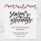 Feestelijke Kerstverlichting Seizoenen Groeten Wijn Etiket (Enkel label)