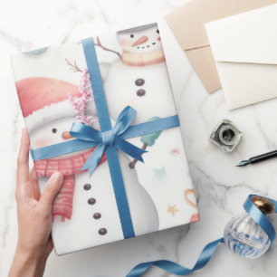 Feestelijke kerstverpakking met sneeuwmannen cadeaupapier