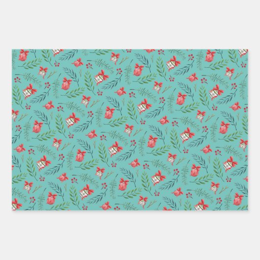 Feestelijke kerstversiering en takken Waterverf Inpakpapier Vel (Voorkant 3)