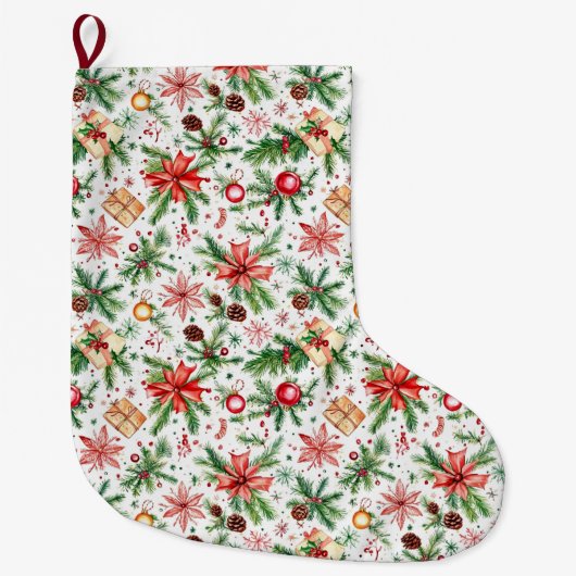 Feestelijke kerstversiering grote kerstsok (Voorkant)