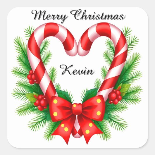 Feestelijke kerstversiering met snoepstokken vierkante sticker (Voorkant)