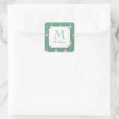 Feestelijke Kerstversiering Monogram Cadeau Vierkante Sticker (Tas)