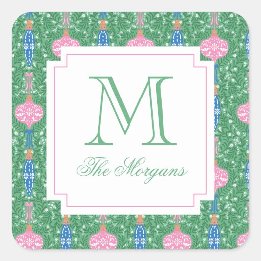 Feestelijke Kerstversiering Monogram Cadeau Vierkante Sticker (Voorkant)