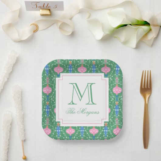 Feestelijke kerstversiering Monogram Papieren Bordje (Huwelijk)