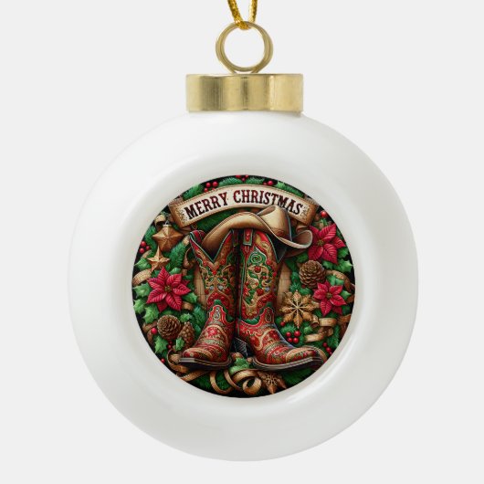 Feestelijke kerstversieringen Cowboy Elements Keramische Bal Ornament (Voorkant)