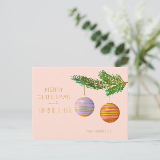 Feestelijke kerstversieringen gepersonaliseerd feestdagenkaart (Staand voorkant)