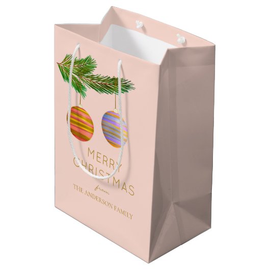 Feestelijke kerstversieringen gepersonaliseerd medium cadeauzakje (Achterkant Gekanteld)