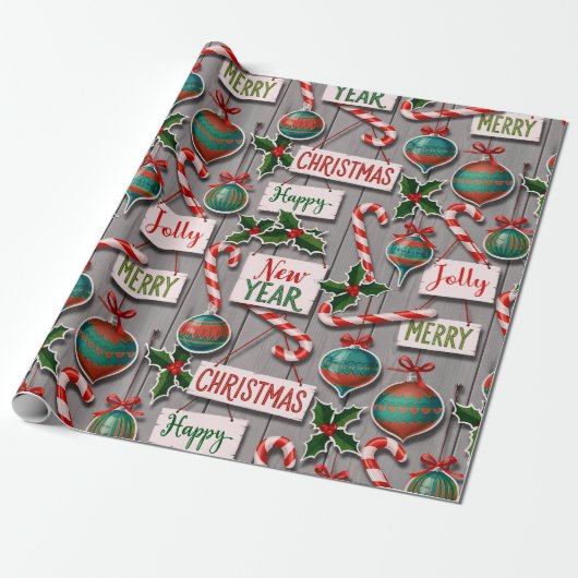 Feestelijke Kerstverwarring Cadeaupapier (Uitgerold)