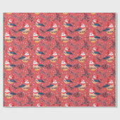 Feestelijke kerstvogels en gebladerte patroon cadeaupapier (Vlak)