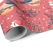 Feestelijke kerstvogels en gebladerte patroon cadeaupapier (Rol Hoek)